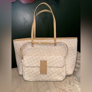 Jessica Simpson Beige & Cream Woven Tote and Handbag 2pc  Set